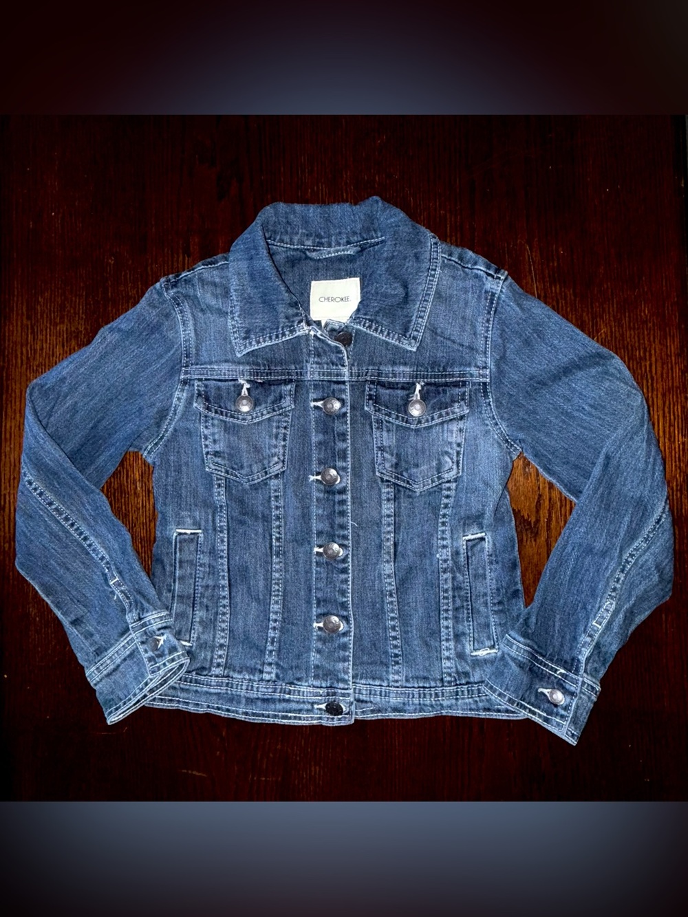 Cherokee Dark Blue Denim Button Up Jacket Sz Girl’s Medium 7/8 (Excellent Condit